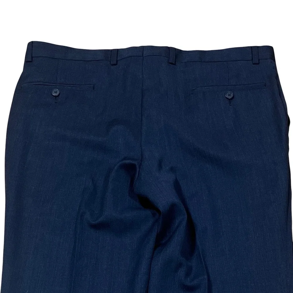 Jos A Bank Traveler Dress Pants Mens 36x30, Fits 37x30 Navy 100% Wool Flat Front